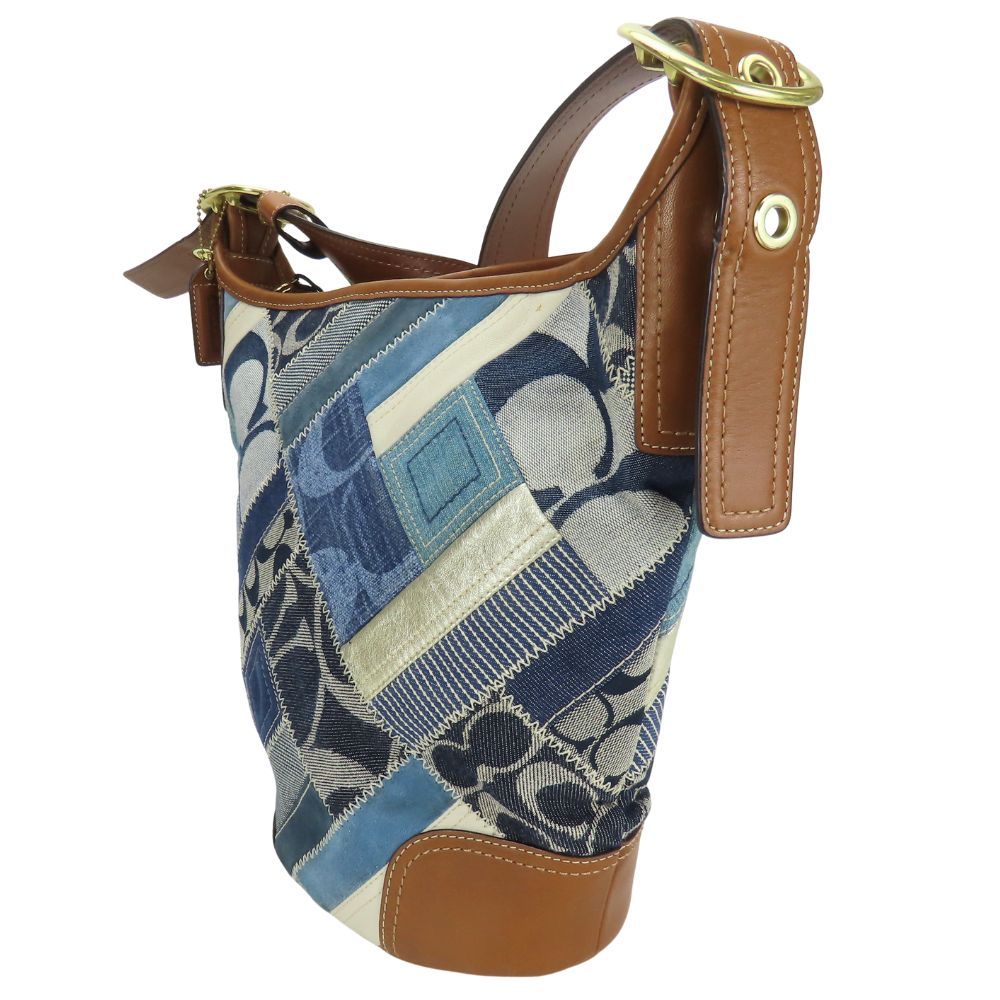 コーチ ショルダーバッグ 12213 シグネチャー デニム レザー スエード ブルー系 ブラウン ホワイト シルバー 斜め掛け パッチワーク バケツ型 カジュアル レディース 女性 COACH WWW_MORNINGWALKER_COM