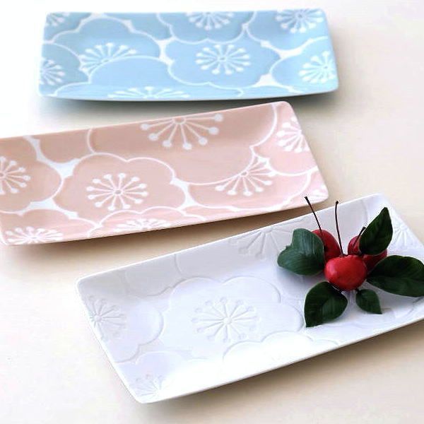 【美品】板皿　長皿　角皿　陶器　置物　インテリア　工芸品　美術品　A3157 長角皿 立渕27cm 有田焼長皿 焼物皿 角皿 和食器 おしゃれ 魚皿
