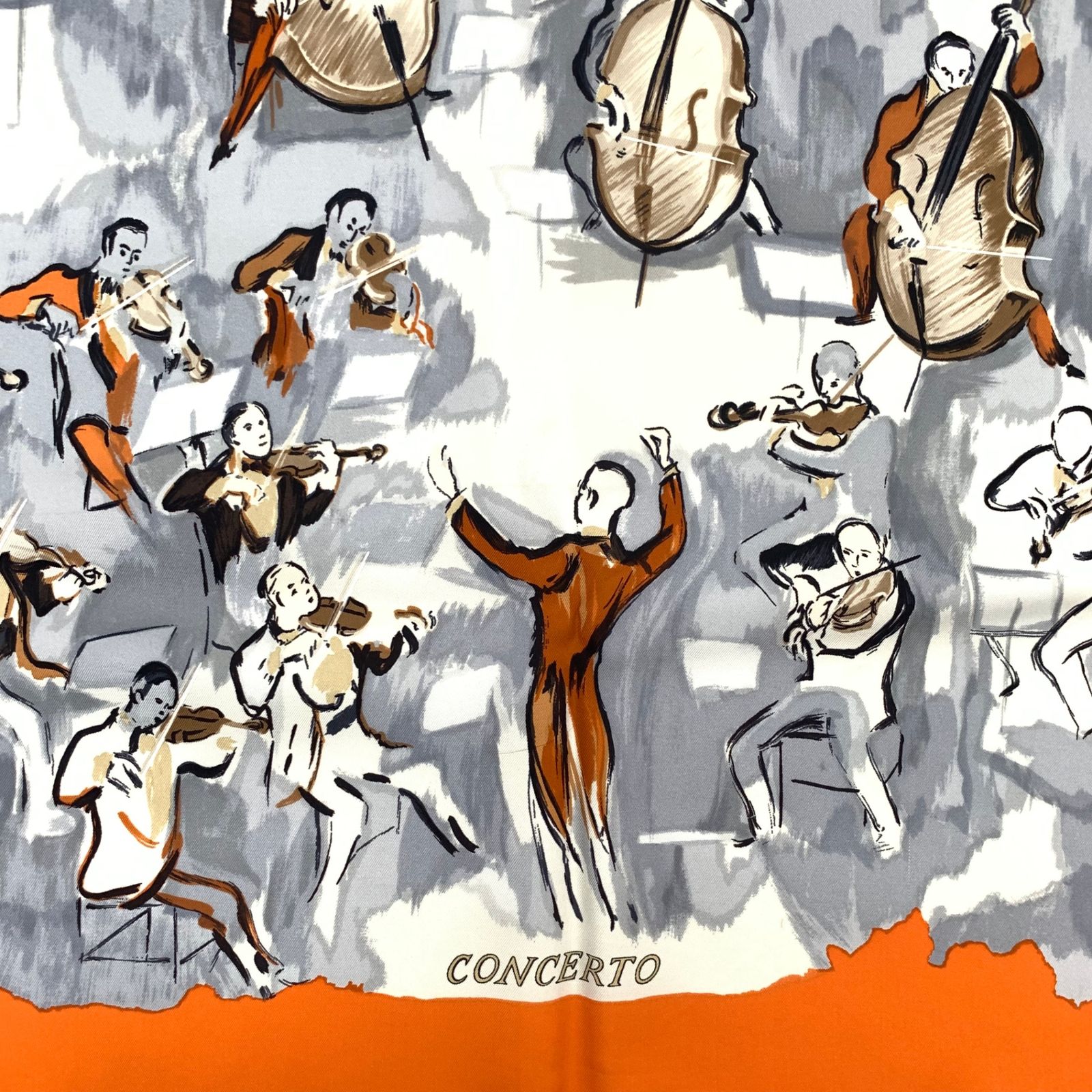 極美品 名作 エルメス シルクスカーフ カレ90 コンチェルト 協奏曲 音楽 極美品 HERMES エルメス カレ90 CONCERTO コンチェルト オレンジ