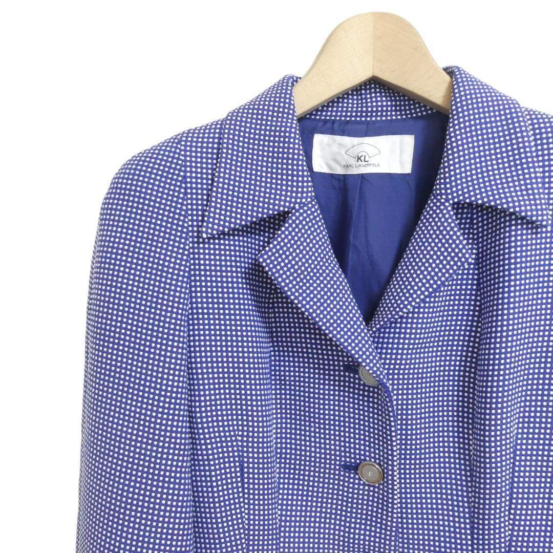美品 KARL LAGERFELD カールラガーフェルド サイズ36 シングル 4B テーラードジャケット スーツ ドット柄 ロゴ ブルー系 ポリエステル×レーヨン 青 レディース