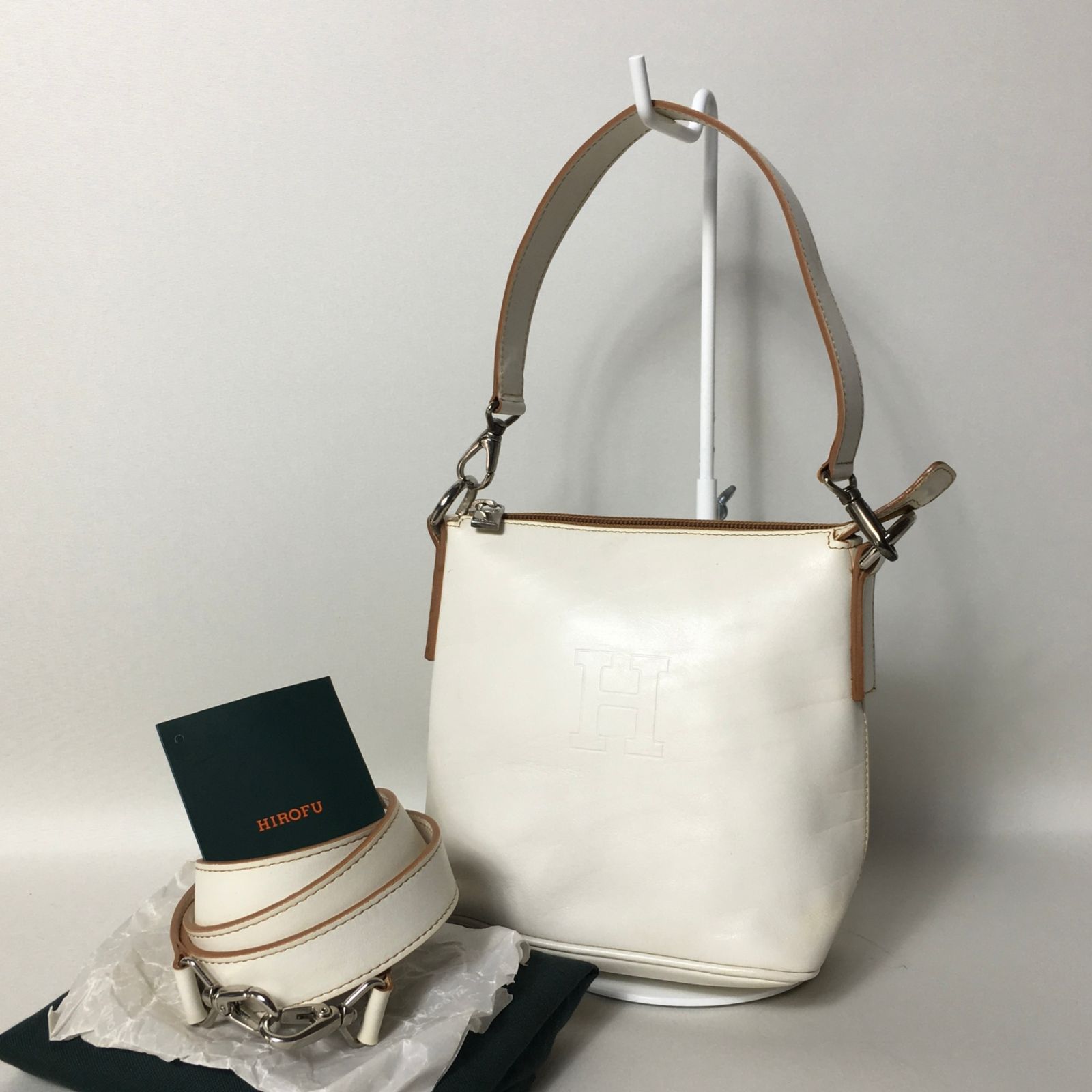 2506-72｜美品｜ヒロフ 2WAY ショルダーバッグ レザー ホワイト 2506-72｜美品｜ヒロフ 2WAY ショルダーバッグ レザー ホワイト