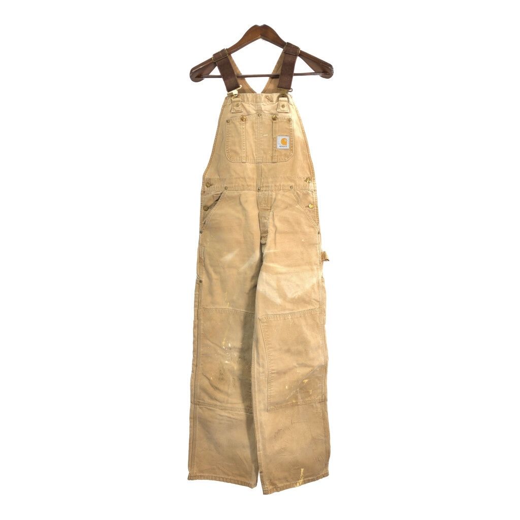 00年代 USA製 Carhartt カーハート オーバーオール ワンポイントロゴ ライトブラウン (メンズ) 中古 古着 S2222