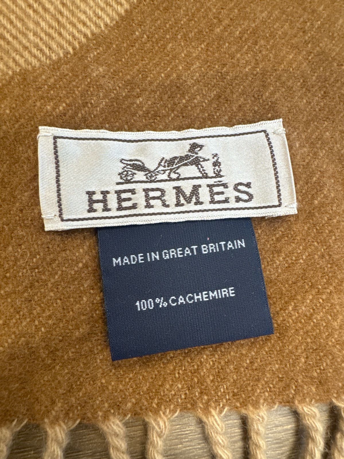 HERMES エルメス カシミヤマフラー キャラメル デゼール
