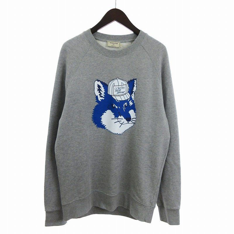 メゾンキツネ MAISON KITSUNE 美品 Colette Mon Amour トレーナー スウェット 長袖 クルーネック コットン 裏毛 ロゴ プリント SPCEOU00300 グレー L