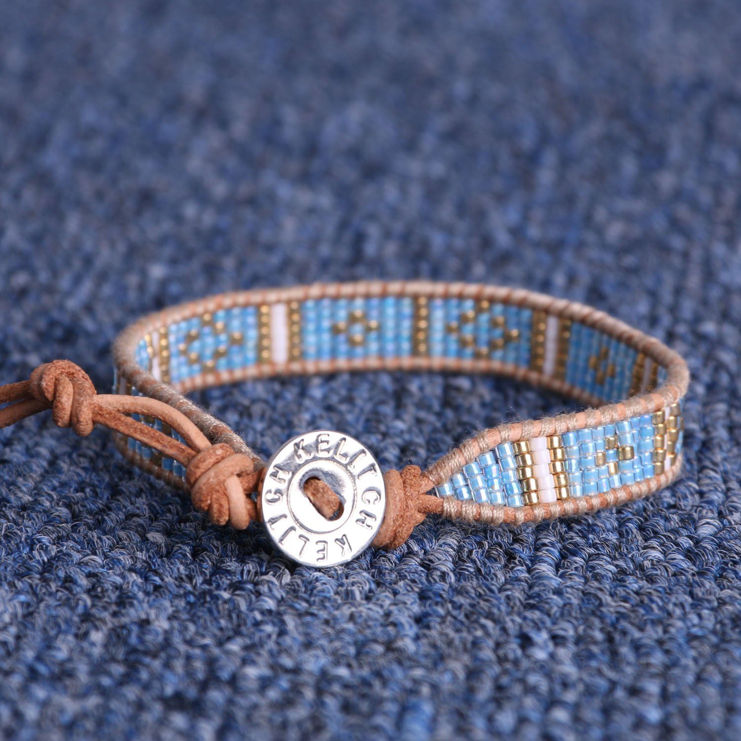 数量 KELITCHシェルシードビーズブレスレットブラウンレザーシングルラップブレスレットファッションカフ