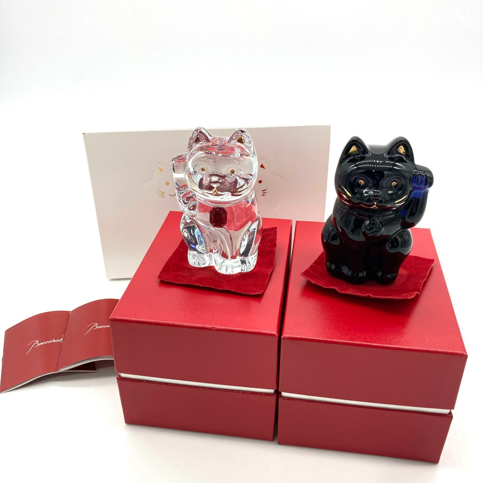 ▽【美品】Baccarat/バカラ 招き猫 クリスタル 2点セット オブジェ