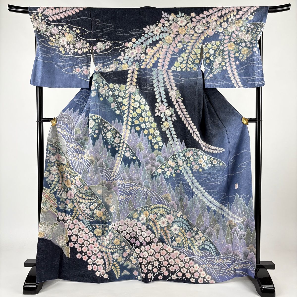 逸品 訪問着 4点セット 【辻が花 絞り 金彩 裄丈67】 訪問着 身丈166.5