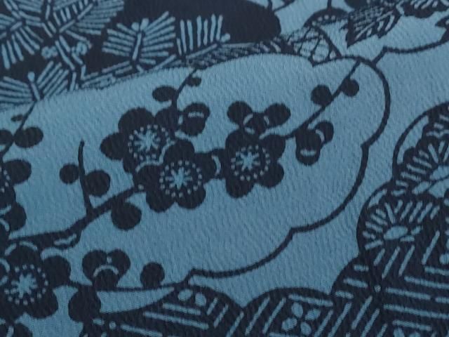 平和屋着物□上質な小紋 作家物 藍 型染め 雲重ね草花文