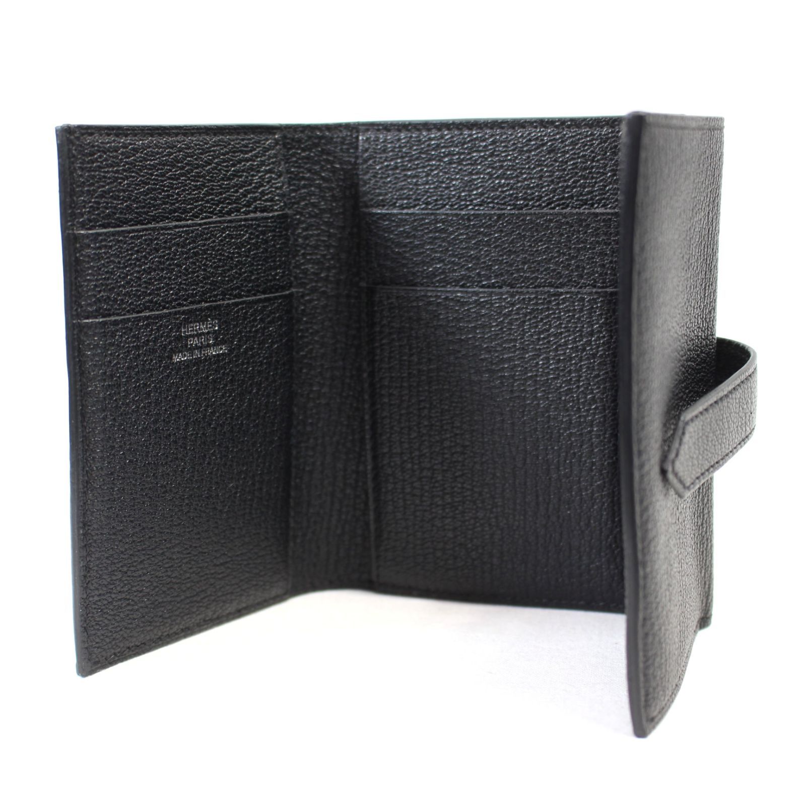 新品 HERMES エルメス ベアン コンビネ 三つ折り 黒 シェーブル 
