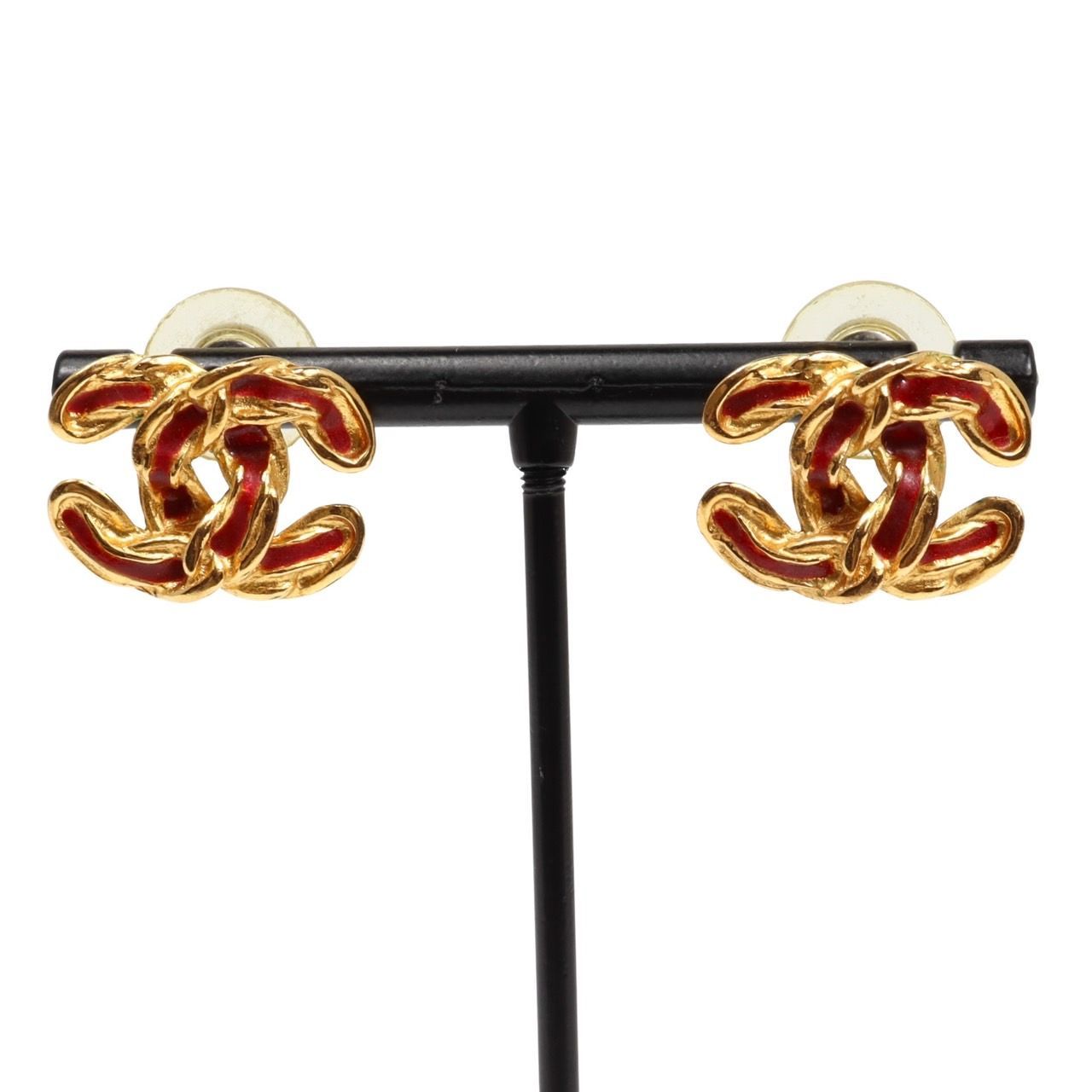 CHANEL シャネル ヴィンテージ ココマーク ピアス チェーン GP  