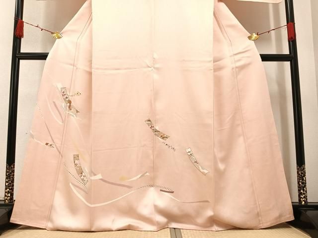 平和屋着物○銀座きしや 訪問着 駒刺繍 飛鳥草花熨斗文 金彩 正絹 逸品