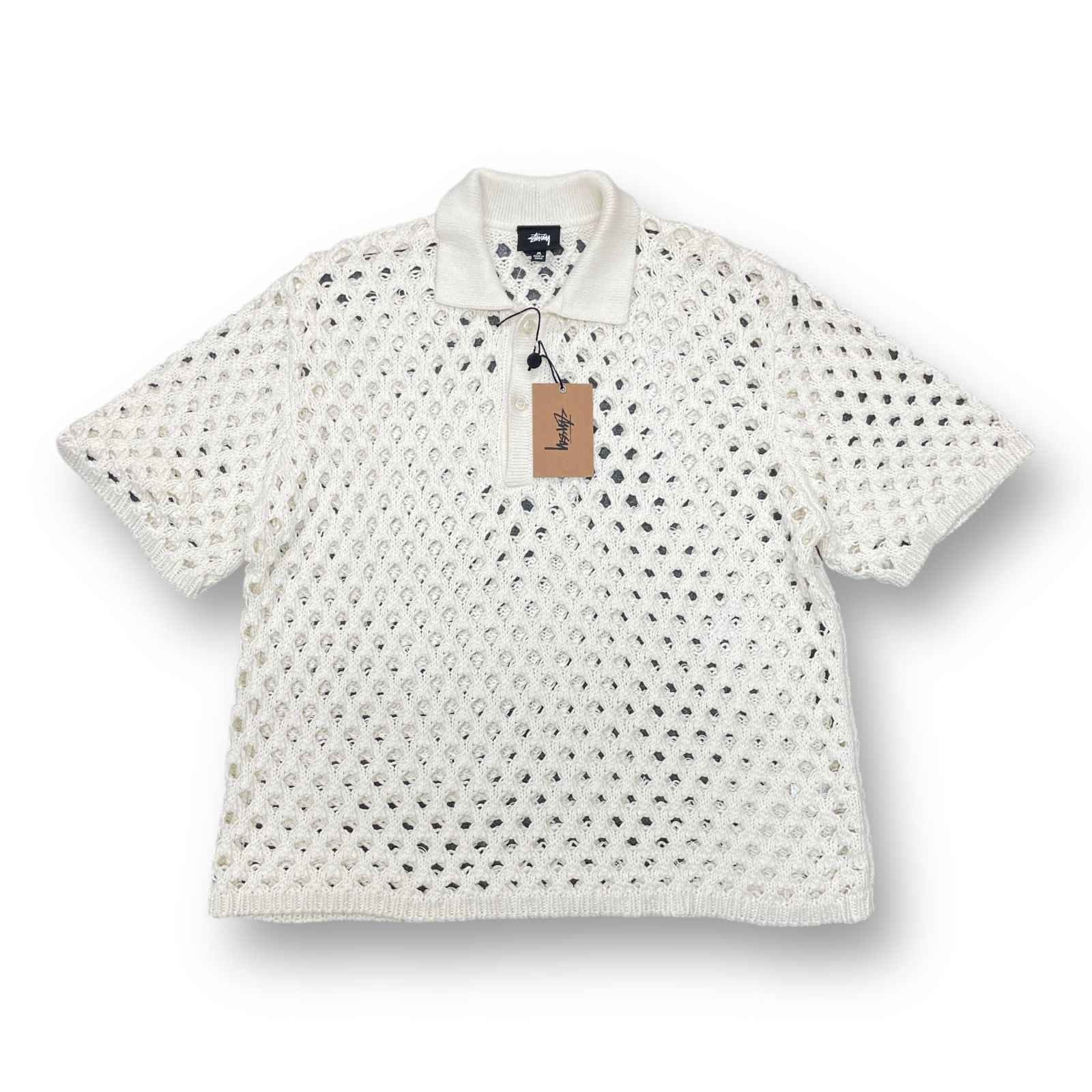 使い勝手の良い STUSSY Big Mesh Polo Sweater 白L kochmetal.com.br