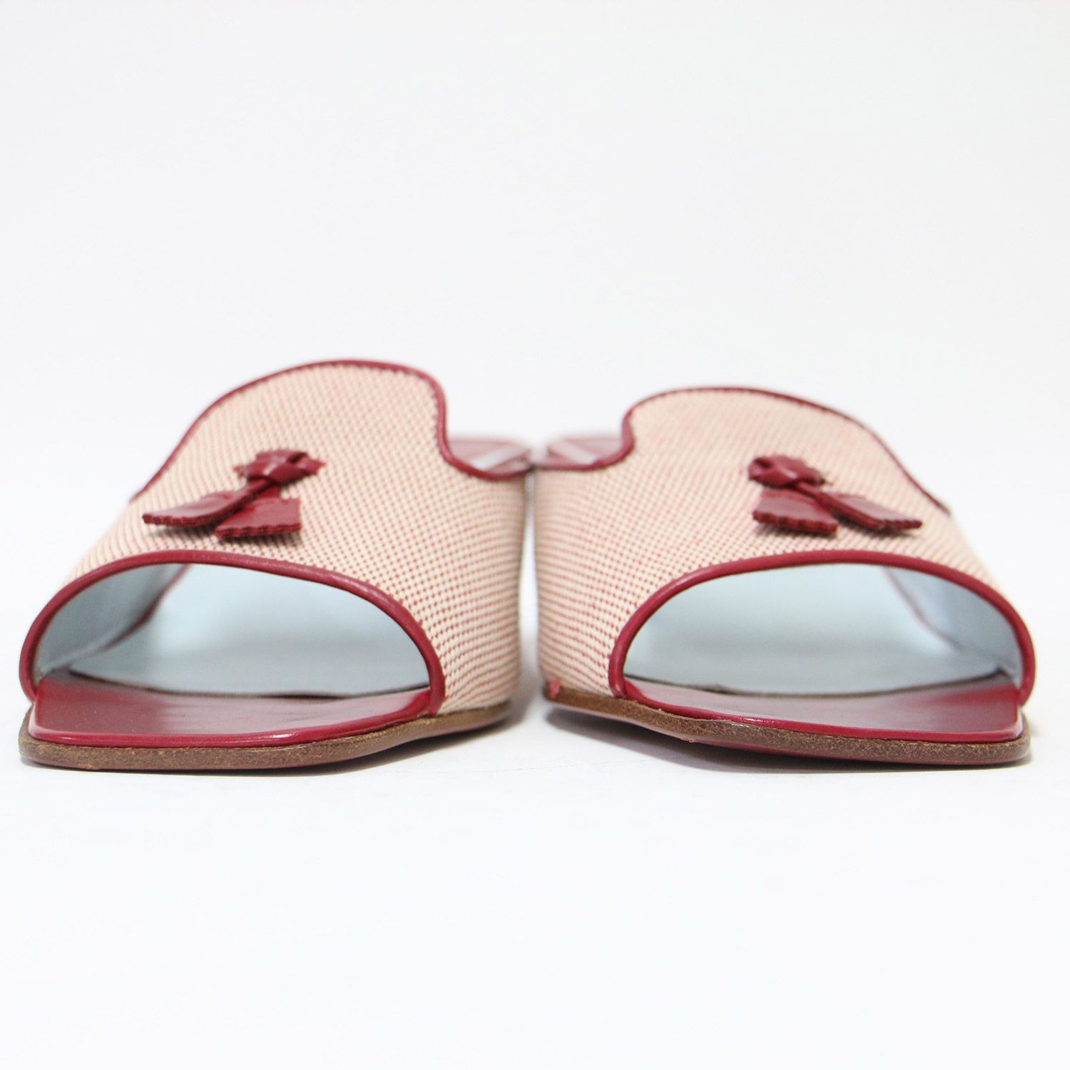  TODS トッズ ミュール タッセル付 オープントゥ サンダル スクエアトゥ ローヒール キャンバス レザー イタリア製 ブランド シューズ 靴 レディース ミュール サンダル ミュール