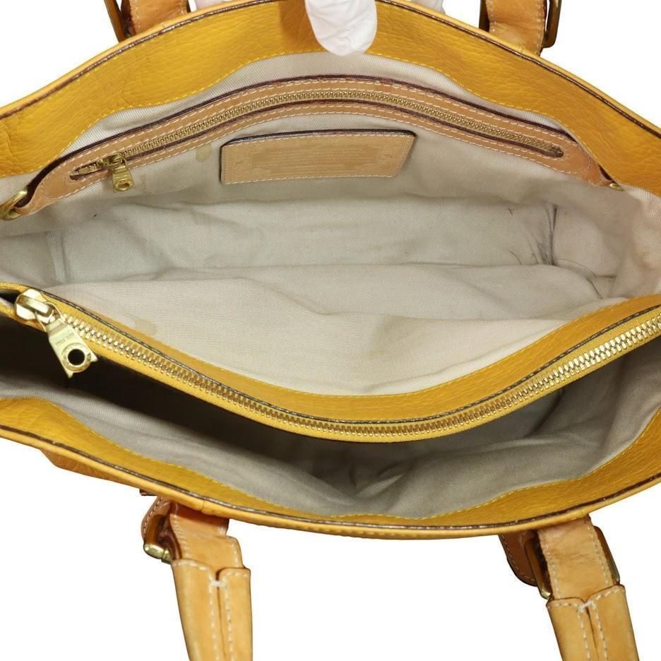 HUNTING WORLD レザー シボ革 トートバッグ 2室 イエロー ロゴ