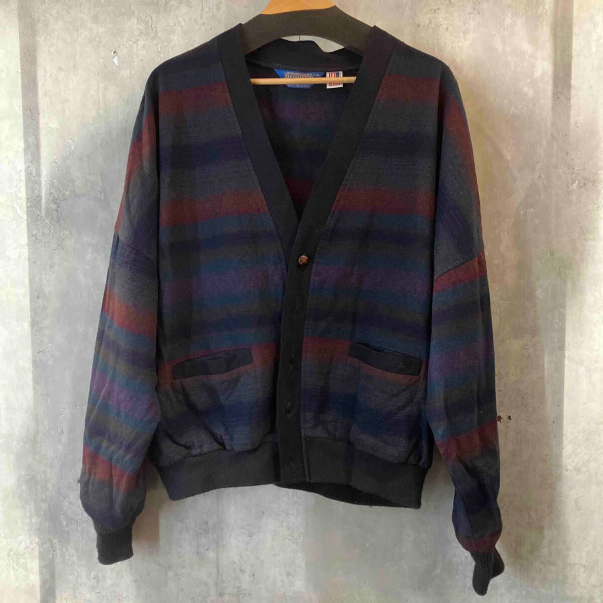 80-90S PENDLETON オンブレチェックカーディガン XL ネイビー系 ペン