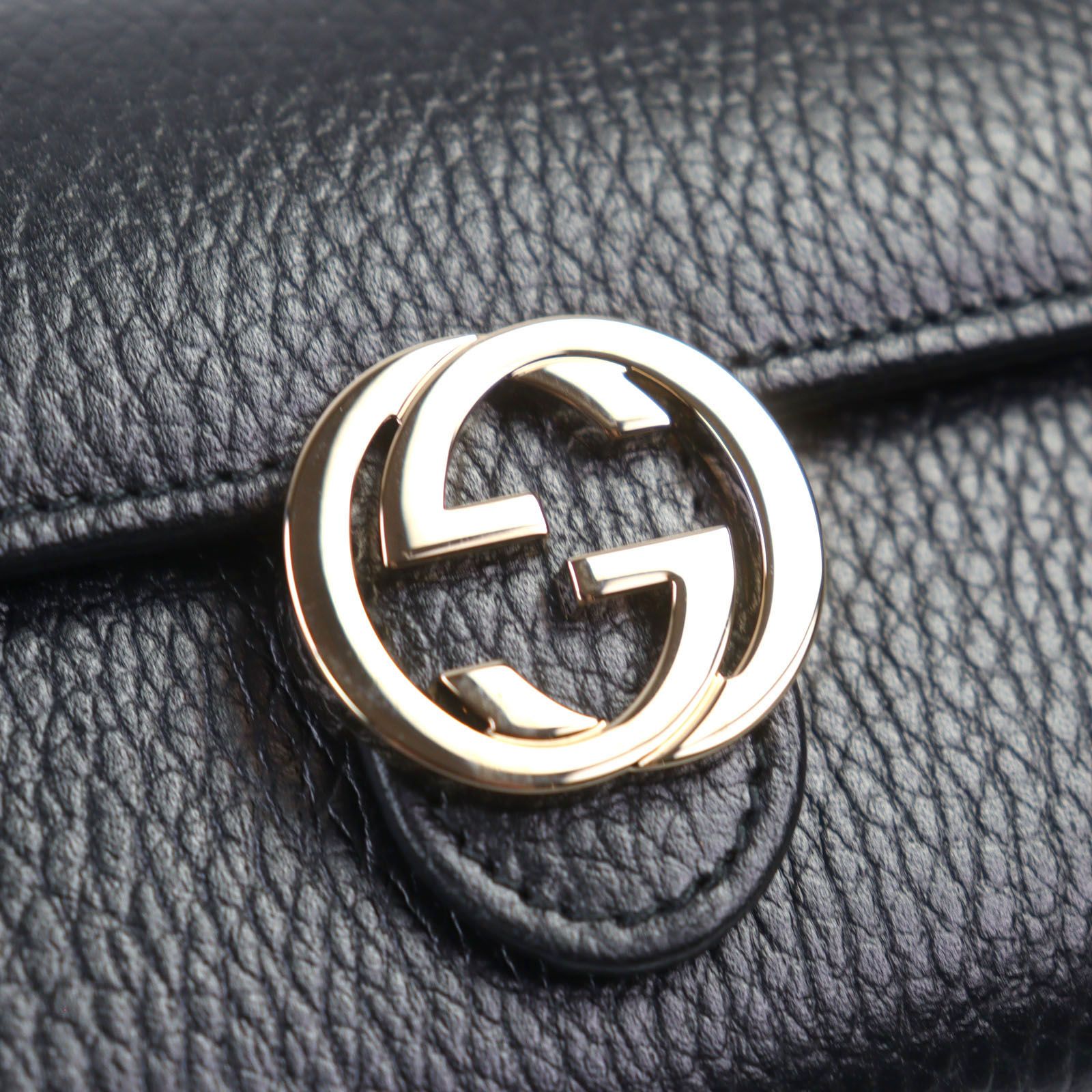 未使用品○GUCCI グッチ 615524 レザー インターロッキングG シボ加工 
