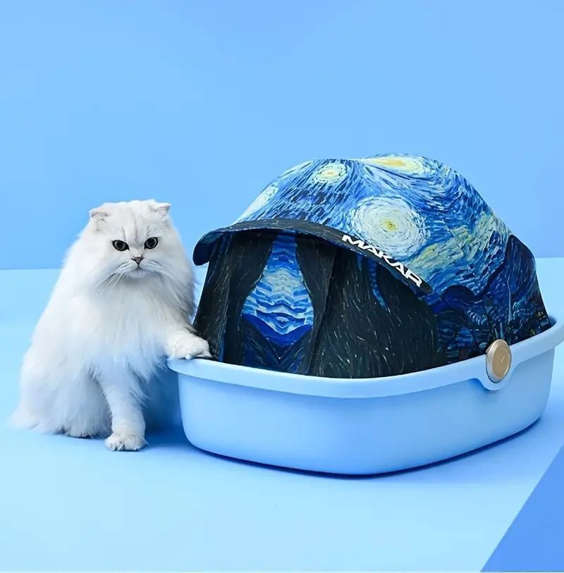 オープン型 猫用トイレボックス 蓋付き 折りたたみ式 大型猫用トイレ プラスチック製スコップ付き 防水仕様 お手入れ簡単 青色 黄色 緑色 3色