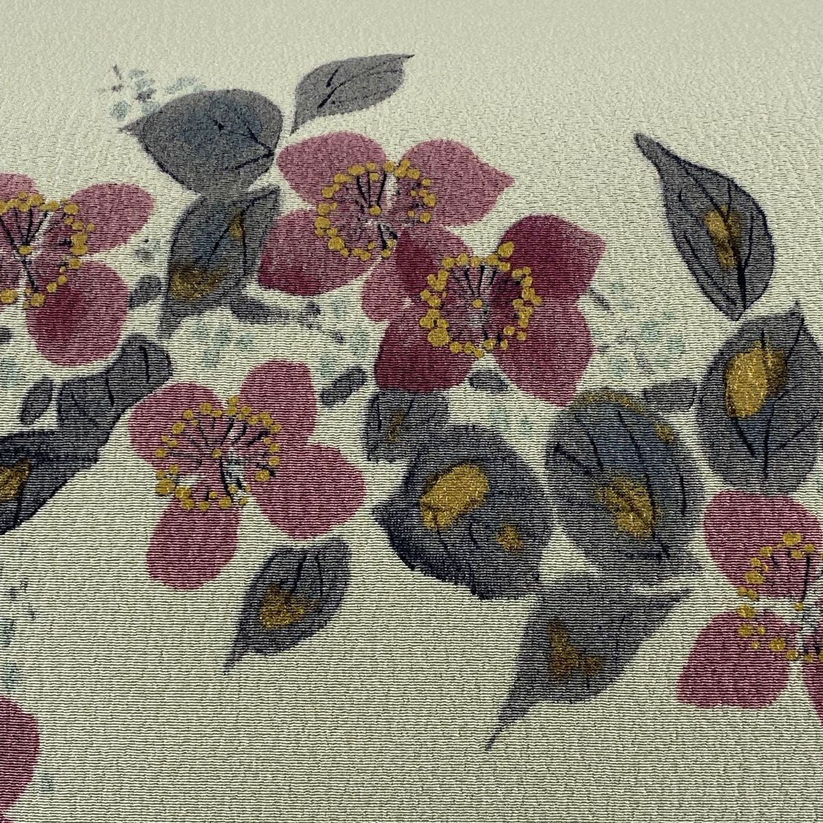 新品未使用‼️ 作家 山科春宣 名古屋帯 枝花 金彩 灰緑 正絹 新品未使用‼️作家 山科春宣 名古屋帯 枝花 金彩 灰緑 正絹