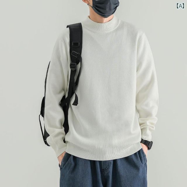 L メンズ ファッション 服 男性用 オシャレ シンプル 大人 かっこいい 大きいサイズ ストリート 紳士服 ハーフ タートルネックセーター インナートップス ミッド カラー プルオーバー セーター