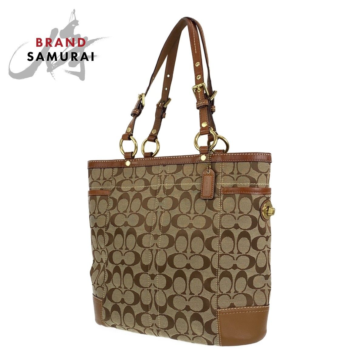 COACH コーチ シグネチャー ベージュ ライトブラウン ゴールド金具 
