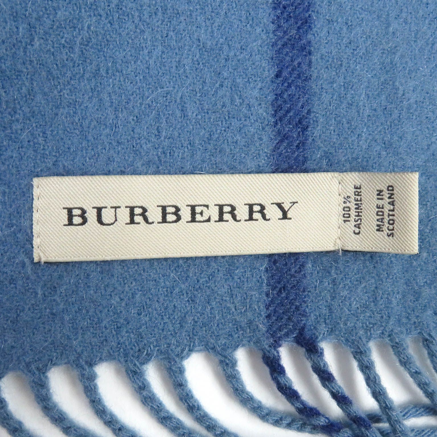 美品□BURBERRY バーバリー カシミヤ100% チェック柄 ショール ストール フリンジマフラー ブルー系 168×30cm スコットランド製  メンズ - メルカリ