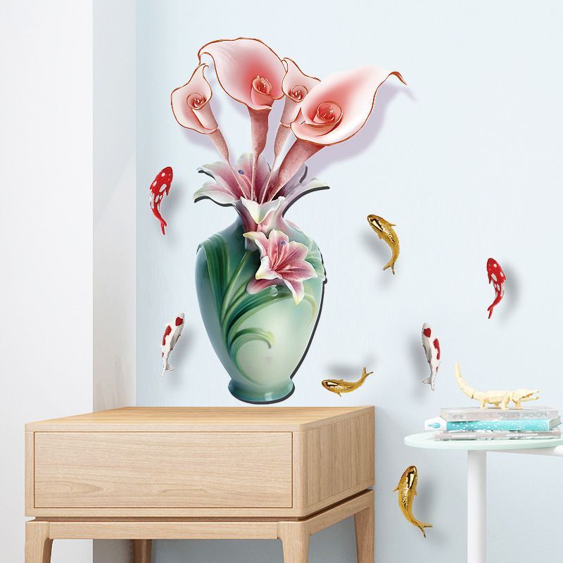 (NO.478）DIY剥がせる壁飾りウォールステッカー綺麗な仕上がり　花瓶＆魚