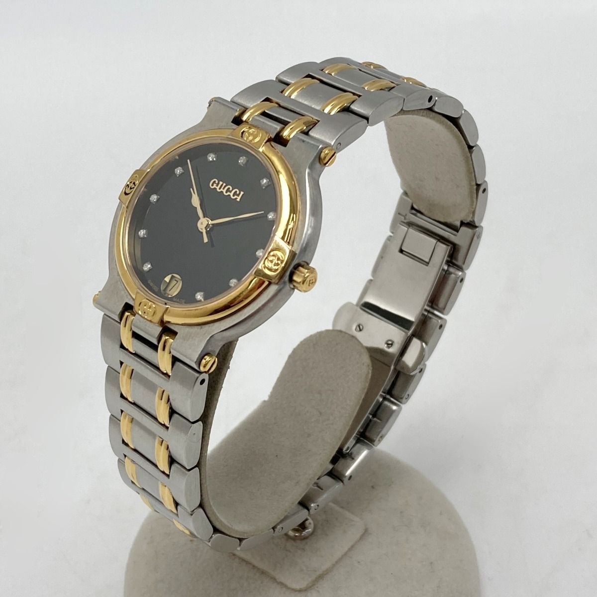 ⭐【超美品】グッチ9000M11Pダイヤモンドブラックフェイス腕時計(稼働品)-