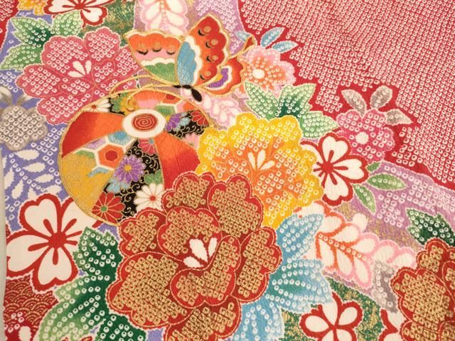 406ag6着物&長襦袢□七五三 七歳 女児 金彩 蝶 毬文□状態良好 kimono-kyoukomati_20040324