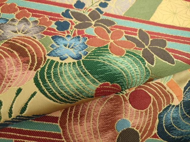 平和屋着物○西陣 白綾苑大庭 六通柄袋帯 立波渡橋花文 金糸 正絹 逸品