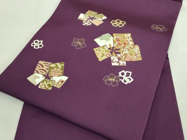 平和屋着物□極上 塩瀬 九寸開き名古屋帯 駒刺繍 色紙花文 金彩 桑の実  