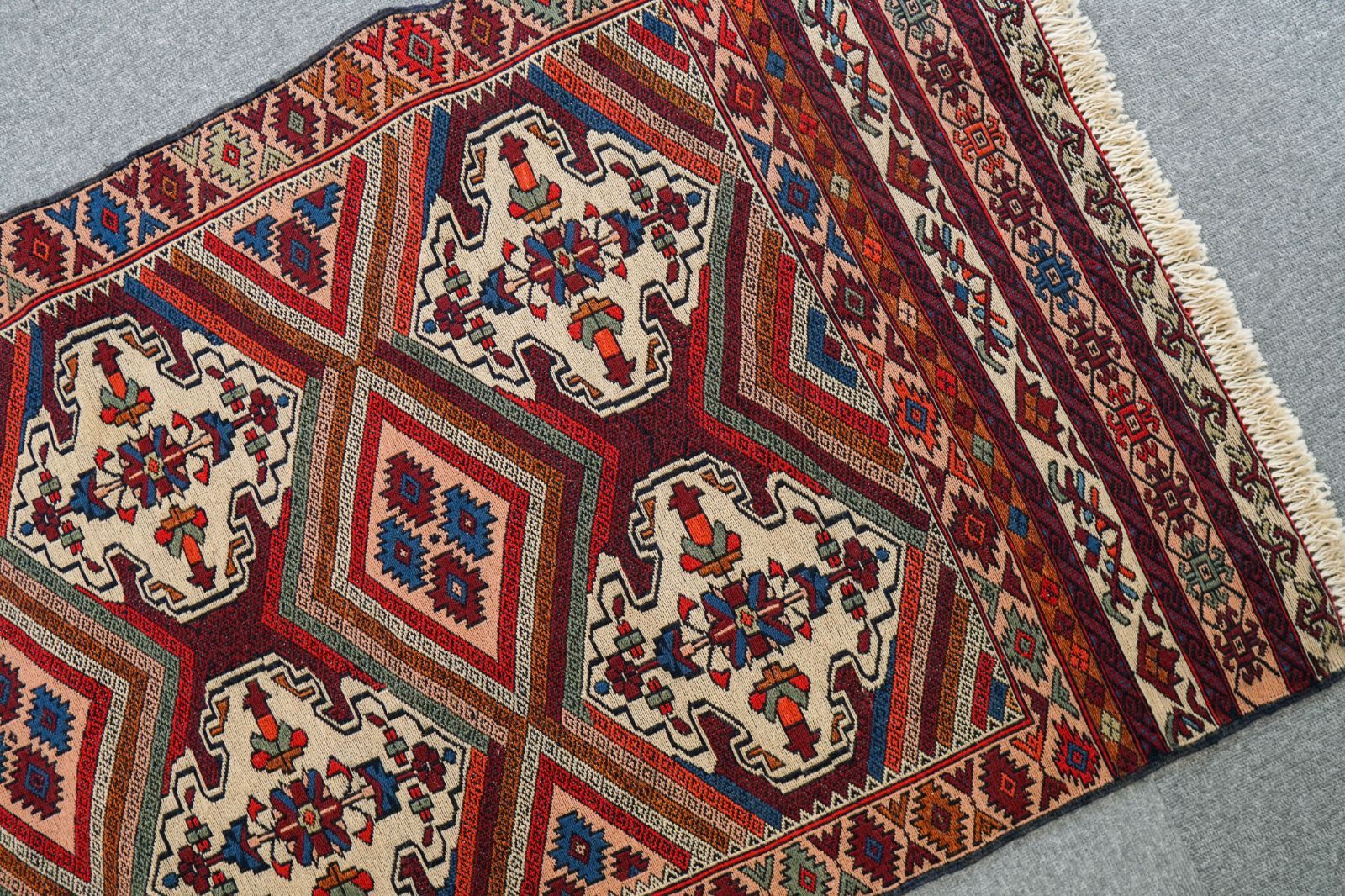 184×72cm【ペルシャ手織りキリム ランナー 手織り絨毯】トライバルラグ