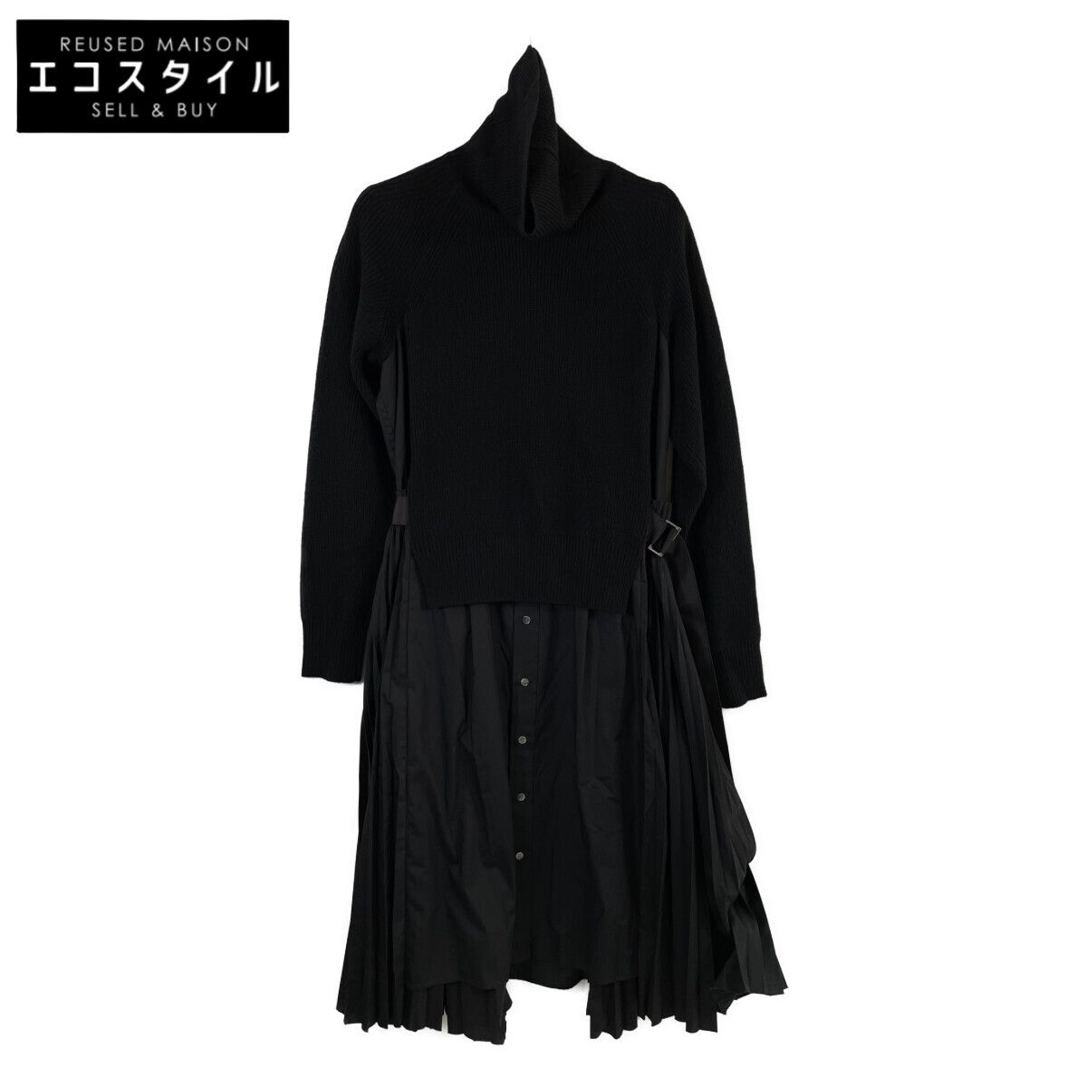 sacai サカイ SCW-109 ﾌﾞﾗｯｸ ｳｰﾙﾆｯﾄﾄﾞﾚｽ 2