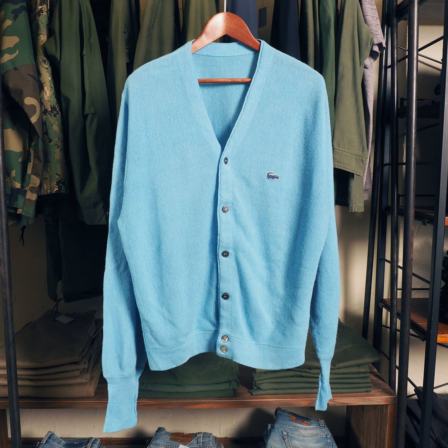 70s 80s IZOD LACOSTE ラコステ カーディガン アクリル アメリカ製 usa製 L ビンテージ