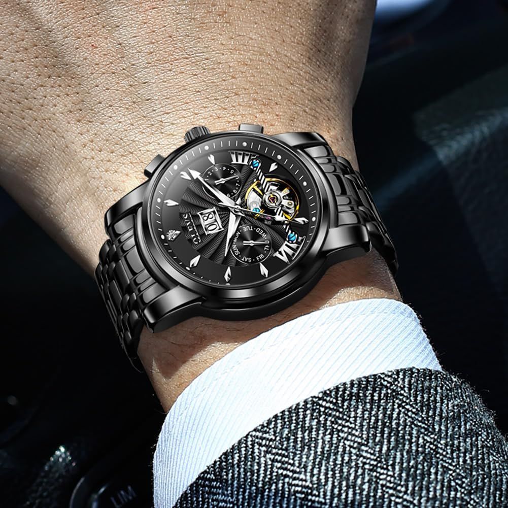 人気商品】ステンレス ビジネス 男性時計 ブランド 夜光 watch 防水 おしゃれ ファッション for 紳士 機械式 うで時計 自動巻き&手巻き  men メンズ 腕時計 OLEVS OLEVS 腕時計 メンズ 機械式 自動巻き＆手巻き レザー ファッション おしゃれ 男性時計 革 スケルトン  ...