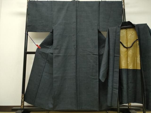 平和屋着物●男性 紬 アンサンブル 長羽織 留紺色 正絹 DAAR4303tw