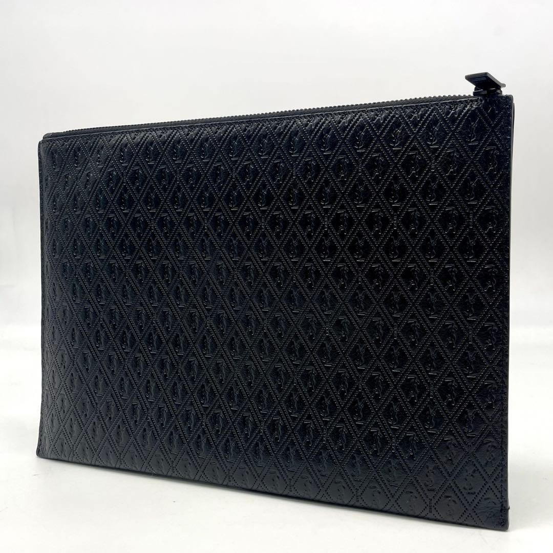 Yves Saint Laurent イヴ サンローラン クラッチバッグ ポーチ YSL ロゴ刻印 メンズ レザー ブラック