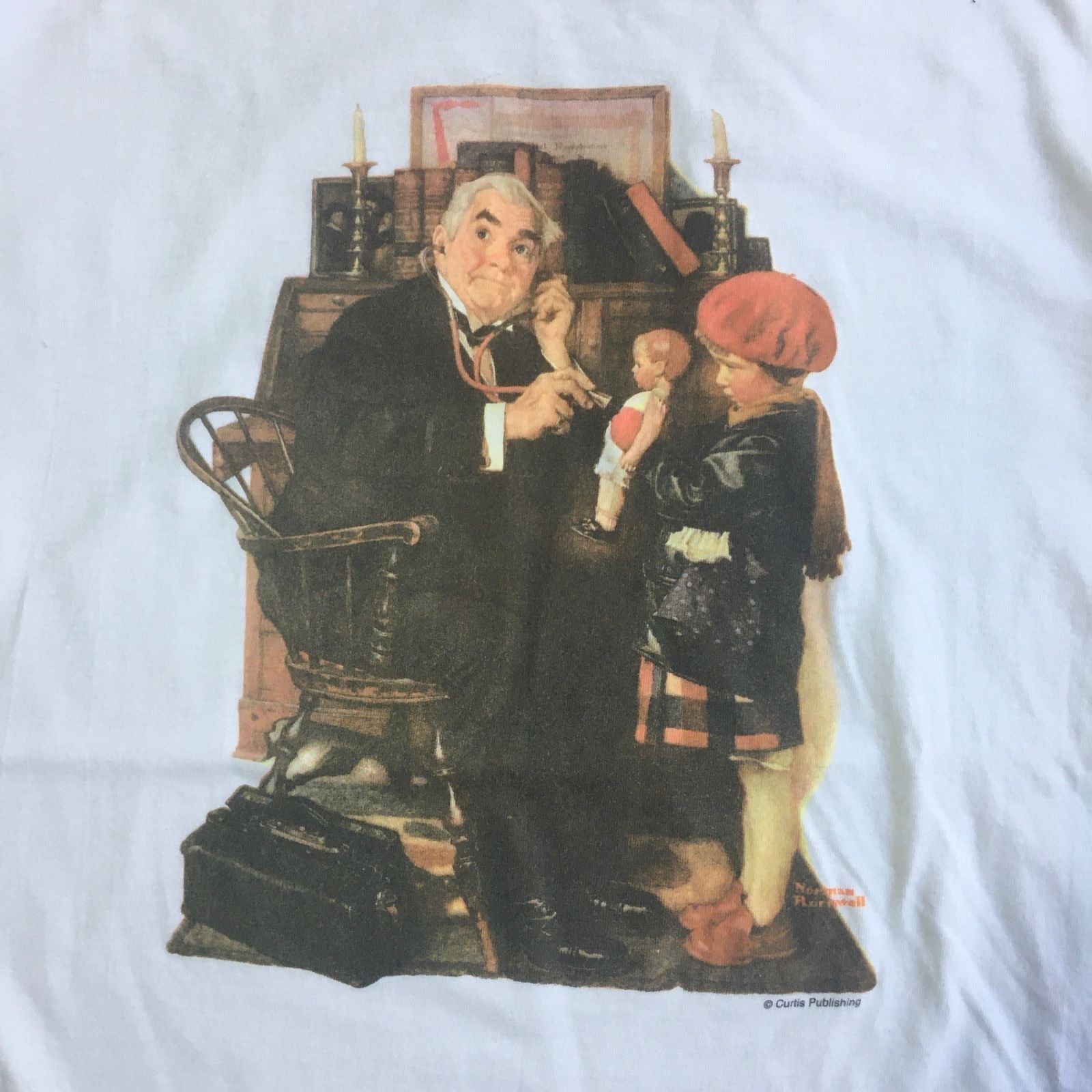 90s USA製 Norman Rockwell Doctor and the doll Printed T-shirt　ノーマン・ロックウェル ドクターと人形 Tシャツ アートTシャツ