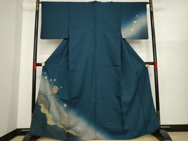 (スーパー) No.2486正絹大雪輪文様地紋染め分け訪問着　美品 No.2486正絹大雪輪文様地紋染め分け訪問着 美品