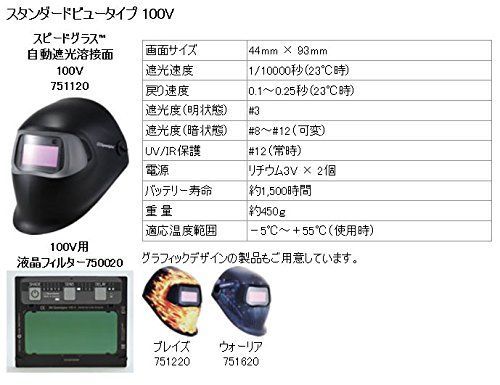 自動遮光溶接面 スピードグラス 100V 3M 751120 MARWIL-DEMENAGEMENTS_CH
