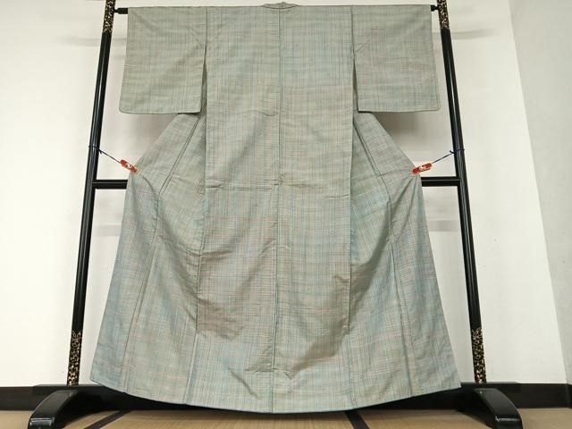 平和屋着物○上質な紬 格子吉祥文 正絹 逸品 CAAU1943yc （平和屋着物  