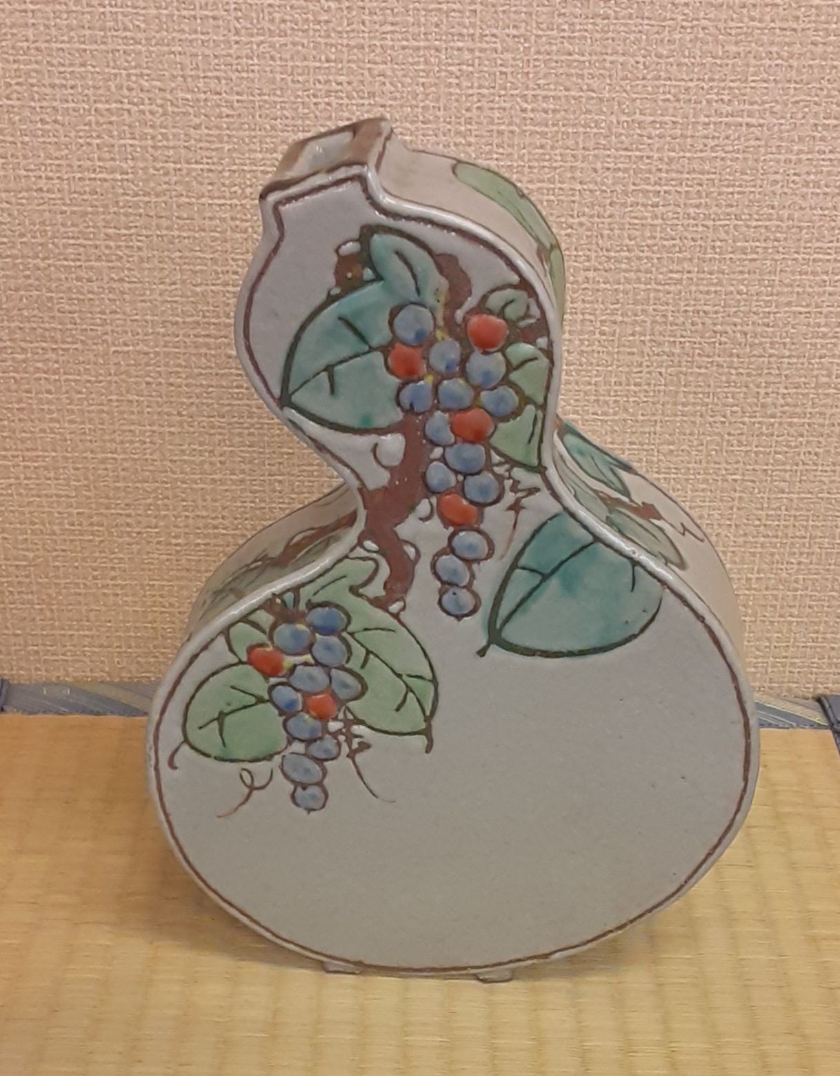 京都清水焼 黒田赫三郎作 ひさご型花入れ葡萄 花瓶 花器 フラワーベース