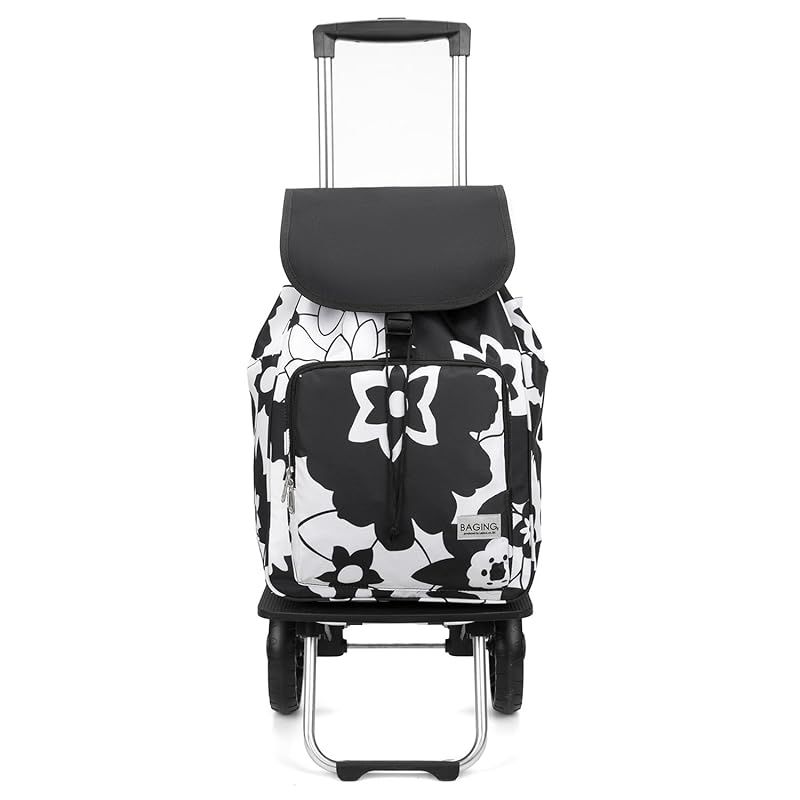 BAGING バギング もち手5段階調整 階段や段差も楽々 保温保冷 ショッピングキャリー 大型静音キャスター 折りたたみ 買い物カート 9081 ブラックフラワー