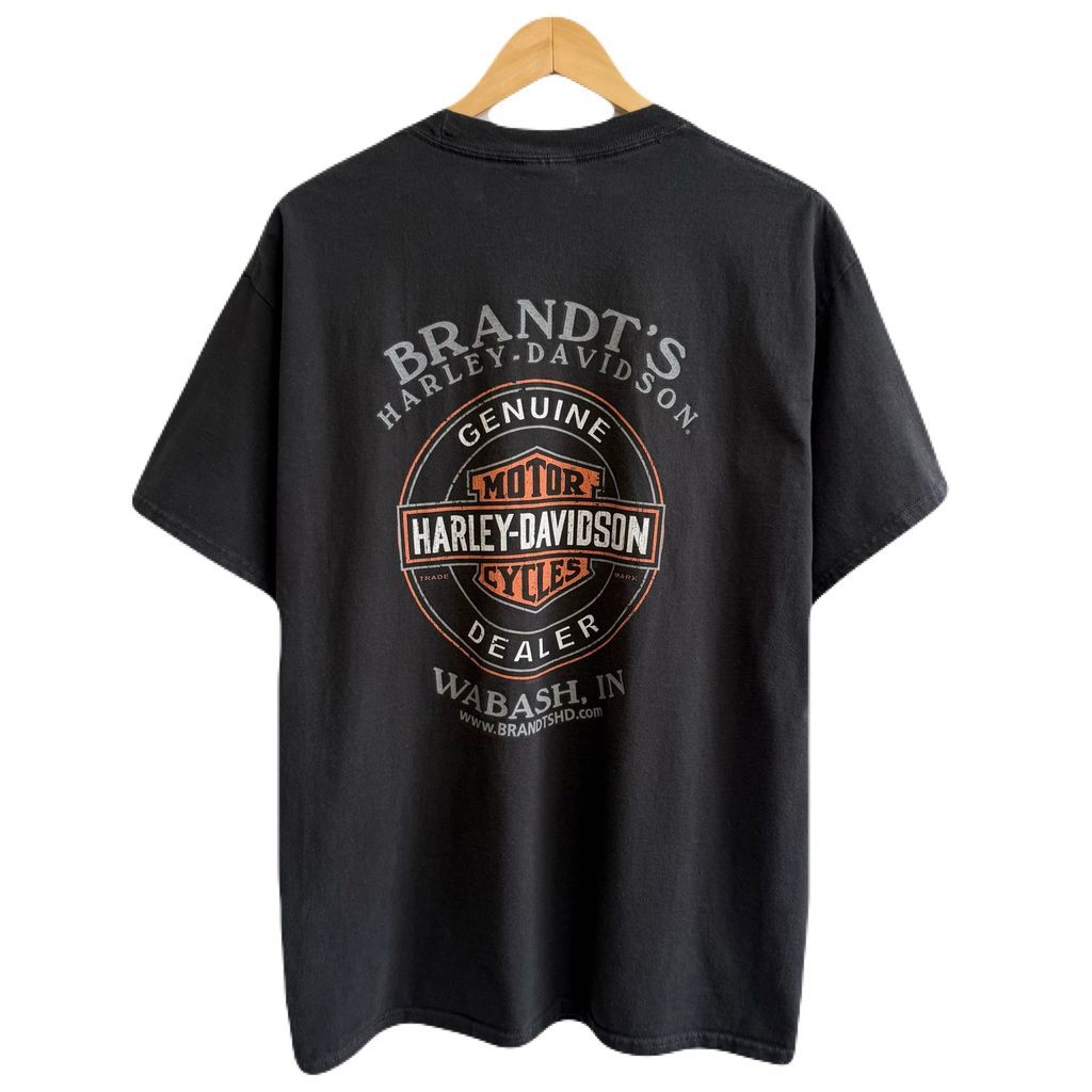 ハーレーダビッドソン ポロシャツ 両面刺繍ロゴ 黒 XL相当 半袖 90s HARLEY DAVIDSON ハーレーダビッドソン ボロ 両面プリント 獣 翼