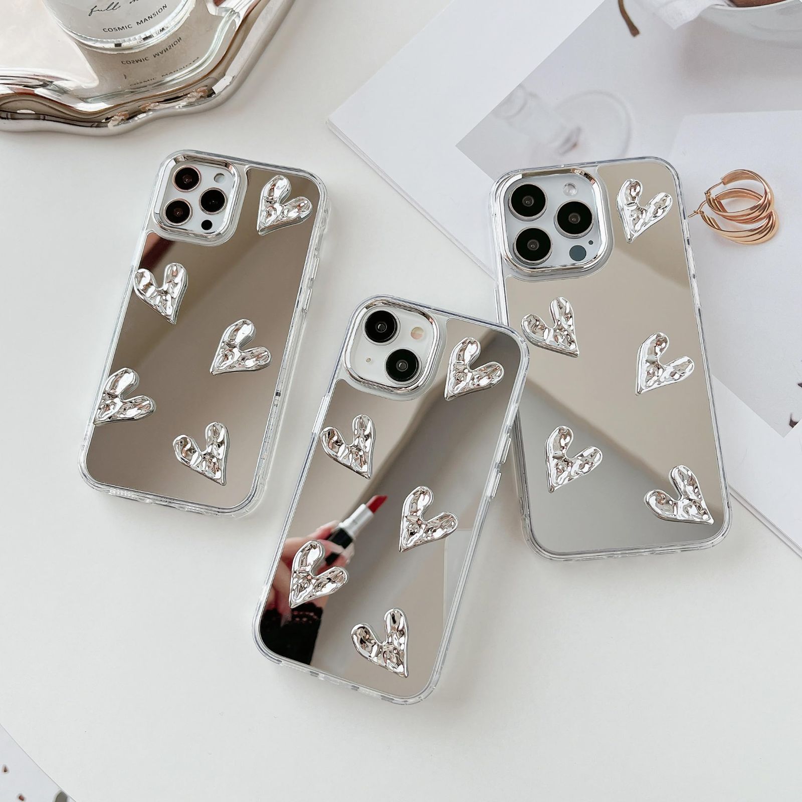 特価商品】14スマホケース用、5つの心 13/iPhone 、シルバー 特価商品】14スマホケース用、5つの心 13/iPhone 、シルバー