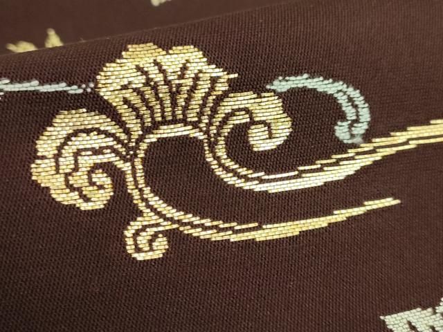 平和屋本店□最高級 龍村平蔵製 本袋帯 木画獅鳳錦 黒檀色地 金銀糸  