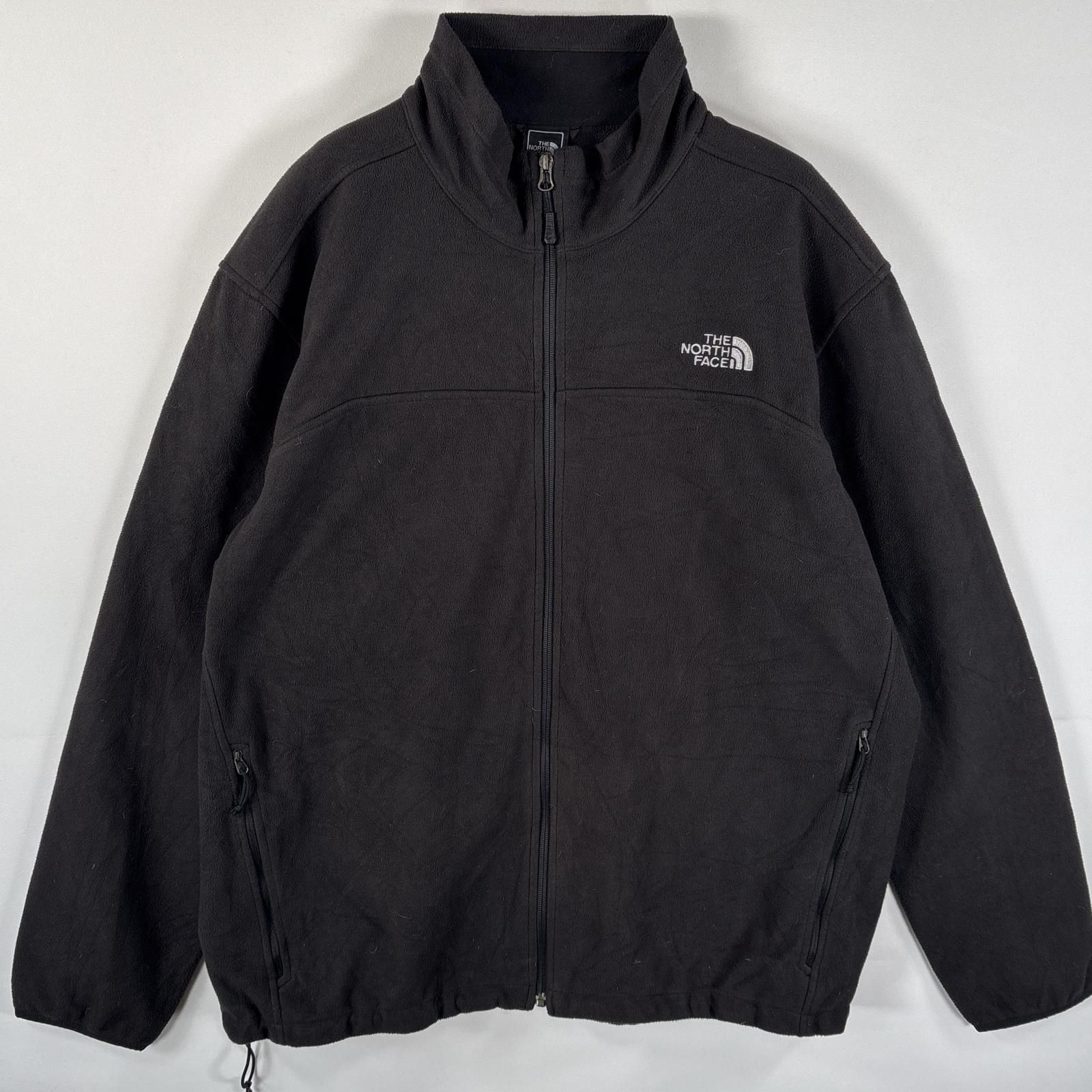 古着 ザ・ノースフェイス THE NORTH FACE フリースジャケット フルジップ 大きいサイズ ワンポイントロゴ刺繍 XXL  ブラック メンズ
