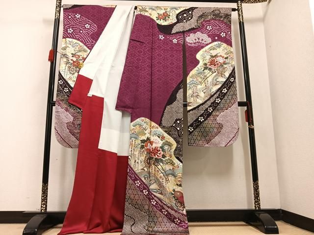 平和屋着物○豪華振袖 駒刺繍 絞り 花車文 金彩 ロング丈 正絹 逸品