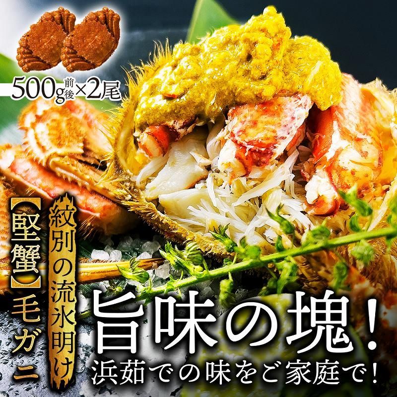 a009-01 北海道産 浜茹で毛蟹 約500g×2尾 ◆ のし承ります ◆