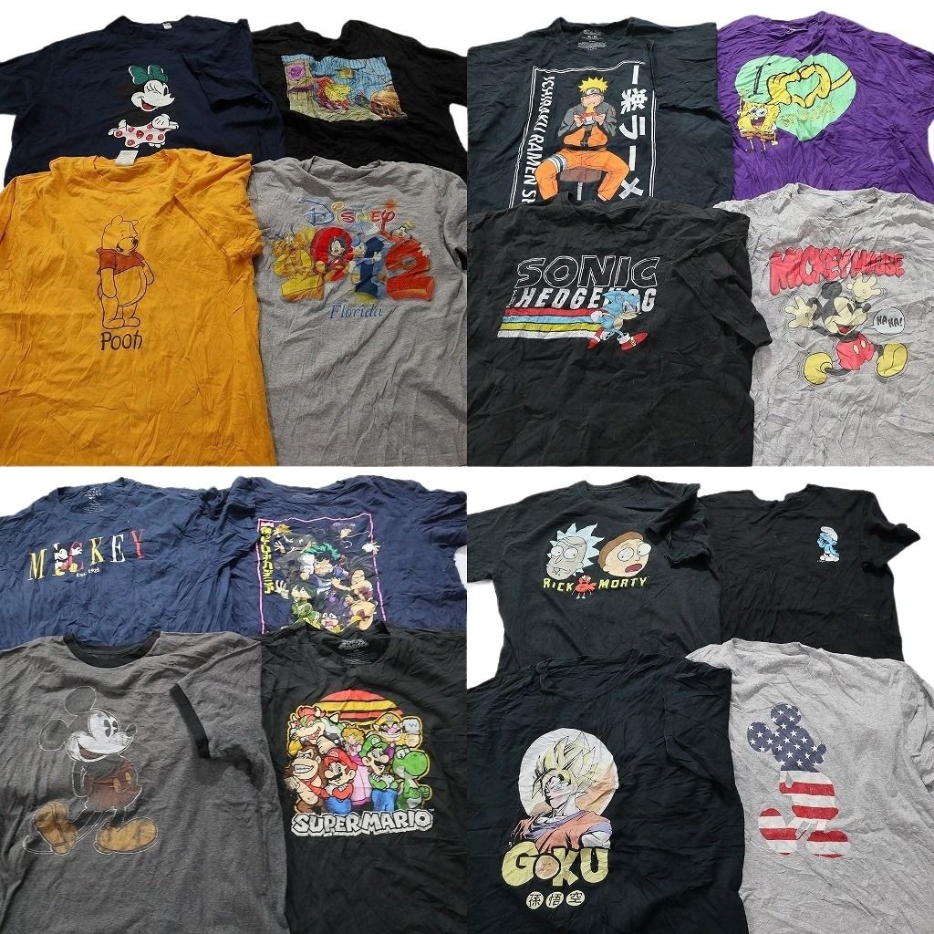 古着卸 キャラクター 半袖Tシャツ 16枚セット メンズ XL ナルト ソニック ミッキー スポンジボブ プーさん 古着 NA0169