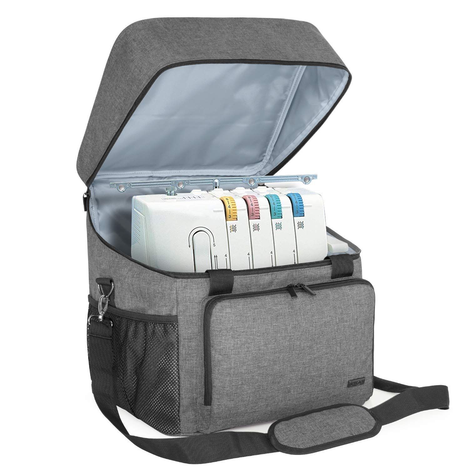 新着商品 Luxja ロックミシン収納バッグ 底にハードバードあり クッション性 多いポケット グレー